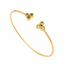 Round Shape Peridot Gemstone 925 Sterling Silver Gold Plated Bangle Jewelry