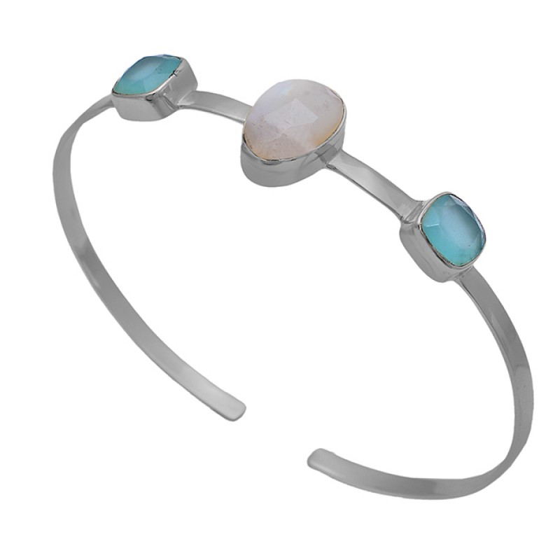Chalcedony Moonstone 925 Sterling Solid Silver Gold Plated Bangle Jewelry