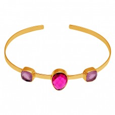 Amethyst Ruby Quartz Gemstone 925 Sterling Silver Gold Plated Bangle