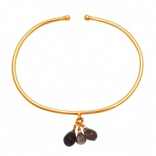 Drops Shape Smoky Quartz Gemstone 925 Sterling Silver Gold Plated Bangle