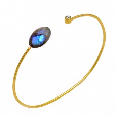 Labradorite Cz Gemstone 925 Sterling Silver Gold Plated Designer Bangle