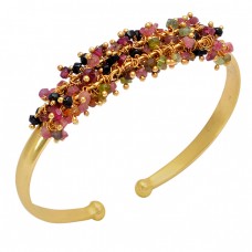 Multi Tourmaline Beads Gemstone 925 Sterling Silver Gold Plated Bangle