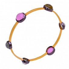 Round Shape Chalcedony Gemstone 925 Sterling Silver Gold Plated Bangle