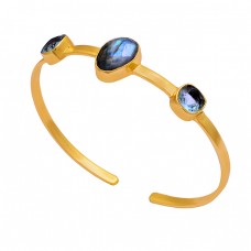 Labradorite Blue Topaz Gemstone 925 Sterling Silver Gold Plated Bangle : Price $35