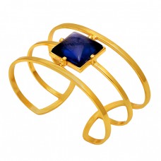 Square Shape Tanzanite Quartz Gemstone 925 Silver Gold Plated Bangle