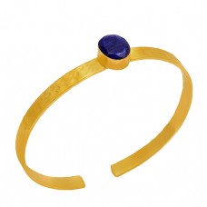 Oval Shape Lapis Lazuli Gemstone 925 Sterling Silver Gold Plated Bangle