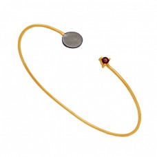 Round Shape Garnet Gemstone 925 Sterling Silver Gold Plated Bangle Jewelry