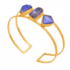 Blue Kyanite Rough Gemstone 925 Sterling Silver Gold Plated Bangle Jewelry