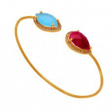 Ruby Chalcedony Gemstone 925 Sterling Silver Gold Plated Bangle Jewelry
