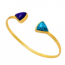 Lapis Lazuli Turquoise Gemstone 925 Sterling Silver Gold Plated Bangle Jewelry