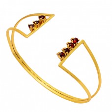 Garnet Round Shape Gemstone 925 Sterling Silver Gold Plated Bangle Jewelry