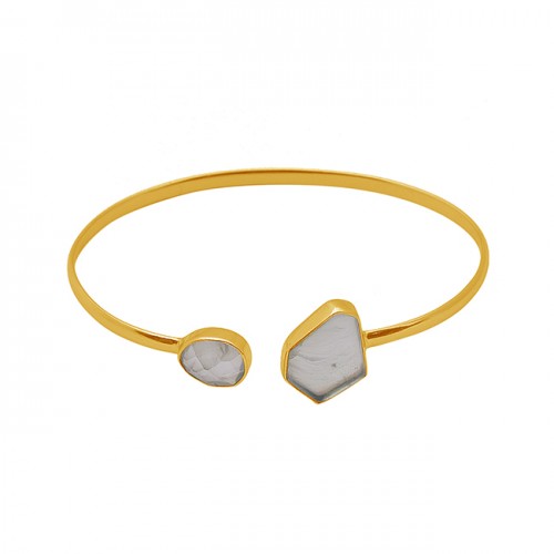 Prehnite Gemstone 925 Sterling Silver Jewelry Gold Plated Bangle