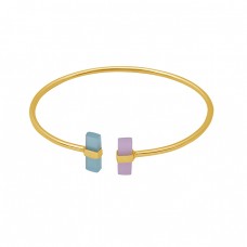 Rectangle Shape Chalcedony Gemstone 925 Silver Jewelry Bangle