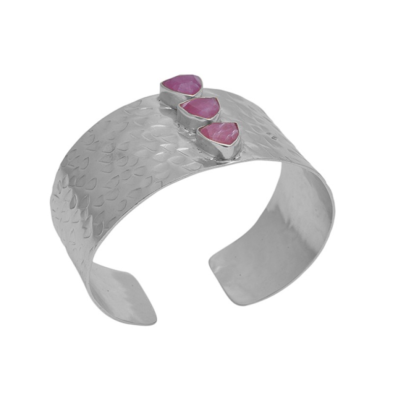 Ruby Gemstone 925 Sterling Silver Jewelry Gold Plated Hammered Bangle