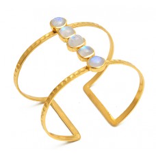 Rainbow Moonstone 925 Sterling Silver Jewelry Gold Plated Bangle