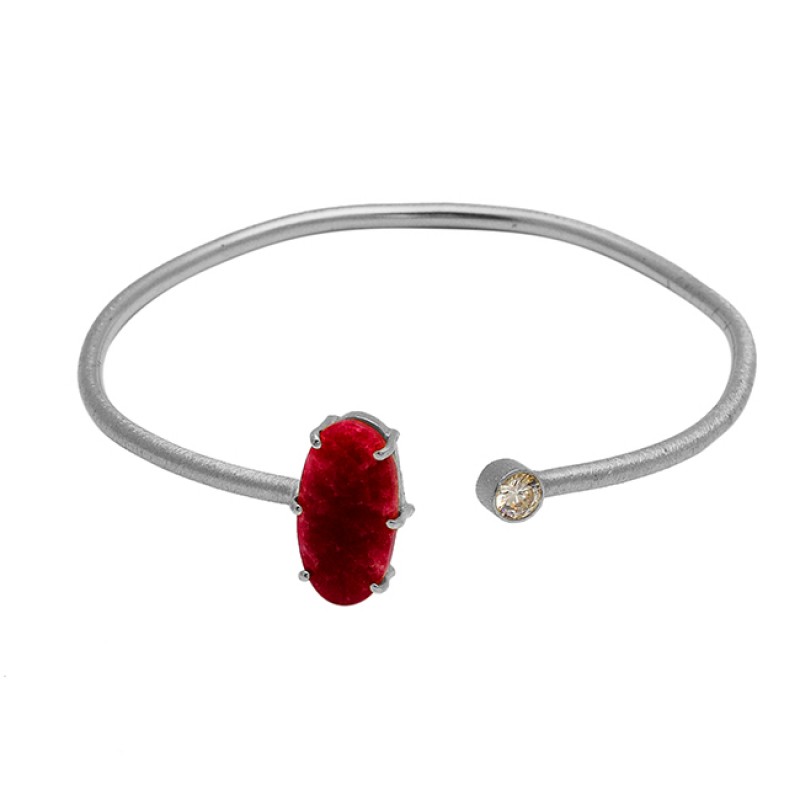Designer Ruby & Cz sterling silver gold plated bangle jewelry