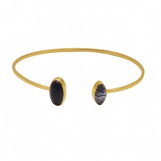 925 Silver Jewelry Onyx Black Rutile Quartz Gemstone Gold Plated Bangle