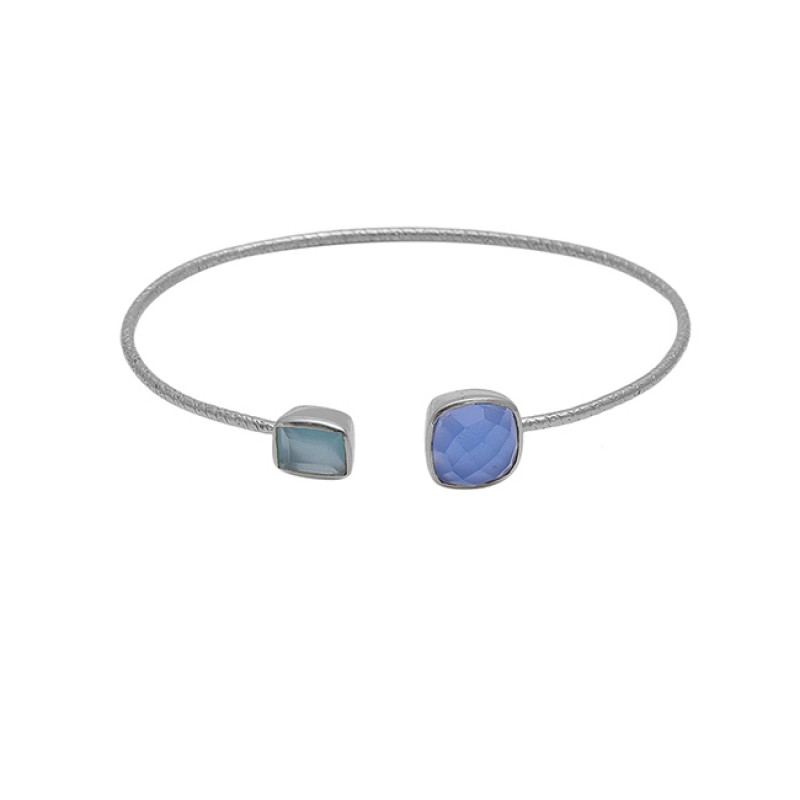 Aqua Blue Color Chalcedony Gemstone 925 Silver Jewelry Bangle