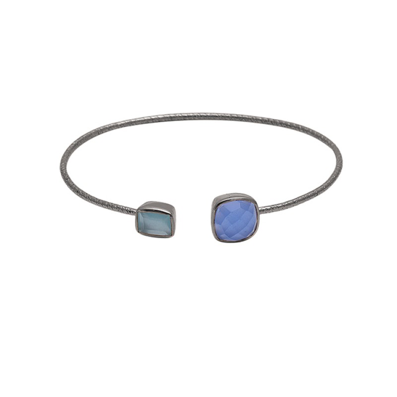 Aqua Blue Color Chalcedony Gemstone 925 Silver Jewelry Bangle
