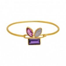 925 Sterling Silver Jewelry Gemstone Gold Plated Wholesale Bangle