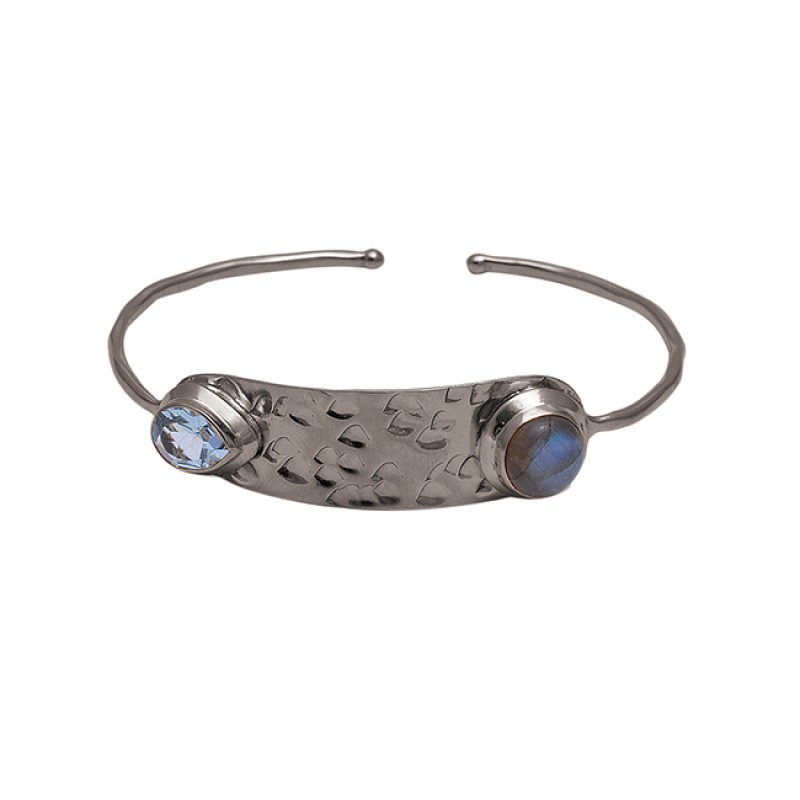 Labradorite Blue Topaz Gemstone 925 Sterling Silver Jewelry Bangle