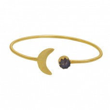 Round Labradorite Gemstone 925 Sterling Silver Gold Plated Bangle