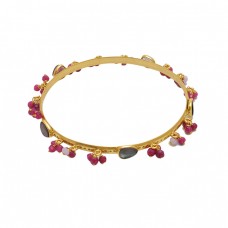 925 Sterling Silver Jewelry Beads Oval Shape Gemstone Bangle : Price $34