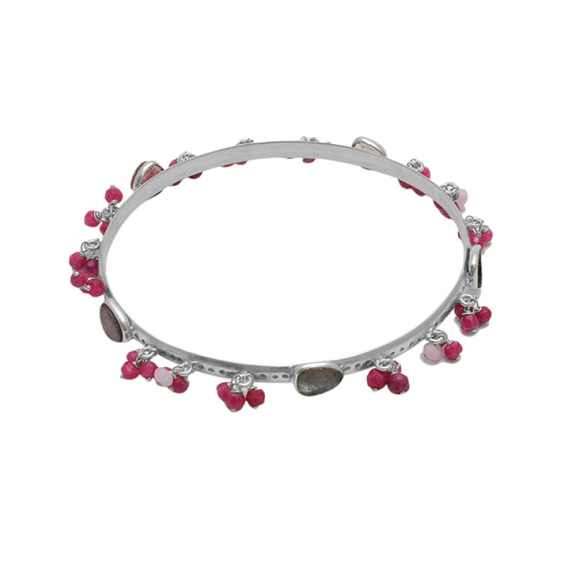 925 Sterling Silver Jewelry Beads Oval Shape Gemstone Bangle