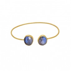 Oval Shape Labradorite Gemstone 925 Silver Jewelry Gold Plated Bangle