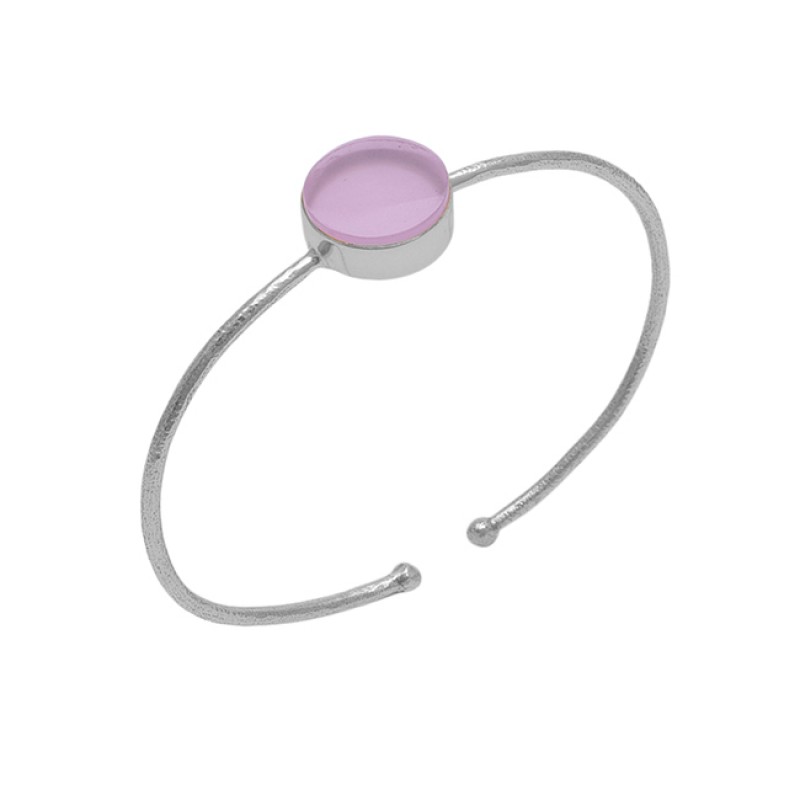 Round Rose Chalcedony Gemstone 925 Silver Jewelry Gold Plated Bangle