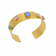 Multi Color Gemstone 925 Sterling Silver Jewelry Gold Plated Bangle