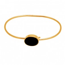 Black onyx oval sterling silver gold plated bangle jewelry