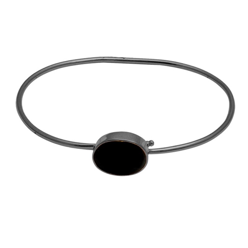 Black onyx oval sterling silver gold plated bangle jewelry