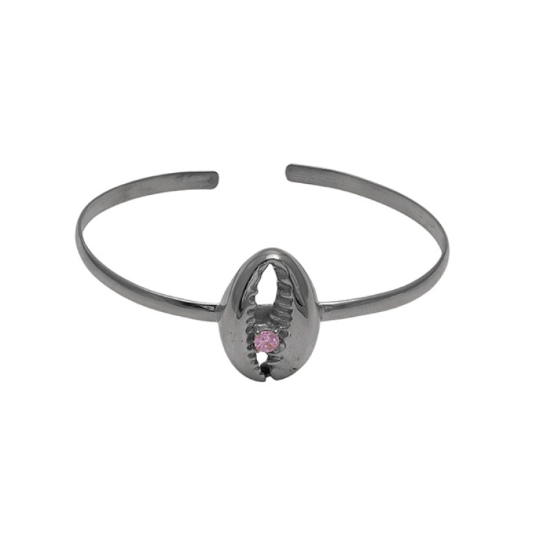 Round Shape Pink Quartz Gemstone 925 Silver Jewelry Bangle
