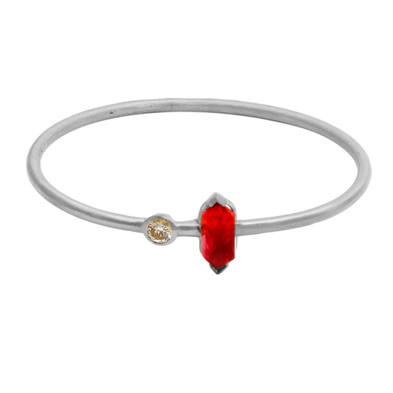 Fashionable Ruby & Cz sterling silver gold plated bangle jewelry