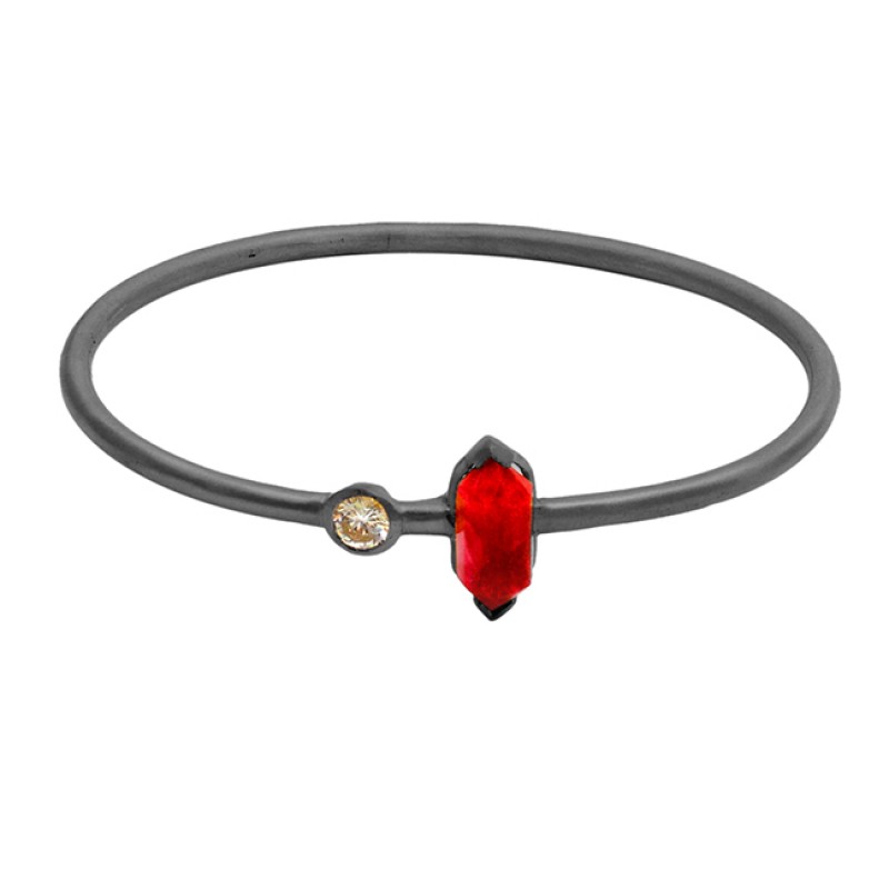 Fashionable Ruby & Cz sterling silver gold plated bangle jewelry