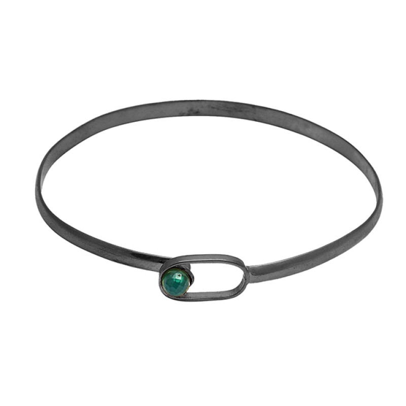 Green onyx balls sterling silver gold plated bangle jewelry