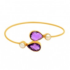 Amethyst & Pearl sterling silver gold plated bangle jewelry