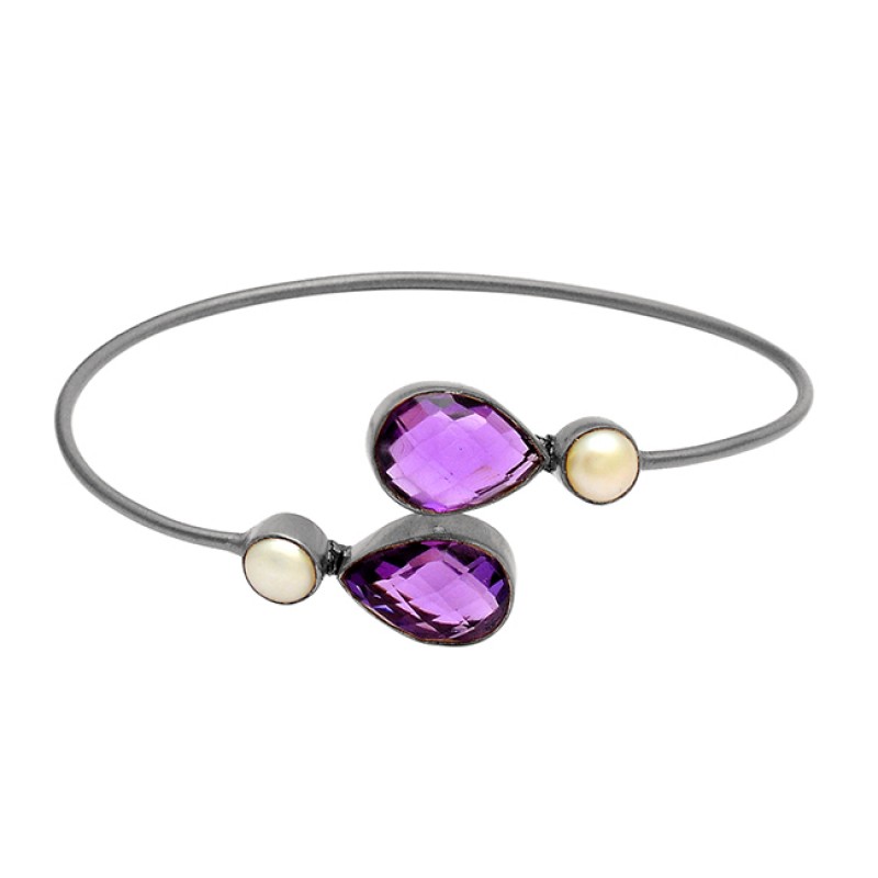Amethyst & Pearl sterling silver gold plated bangle jewelry