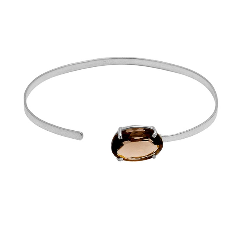 Smoky Quartz oval sterling silver gold plated bangle jewelry