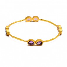 Designer Amethyst oval sterling silver gold plated bangle jewelry 