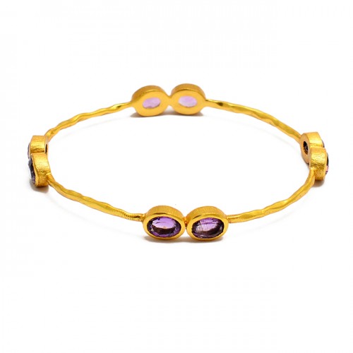 Designer Amethyst oval sterling silver gold plated bangle jewelry 