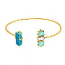 Turquoise Aqua Chalcedony sterling silver gold plated bangle