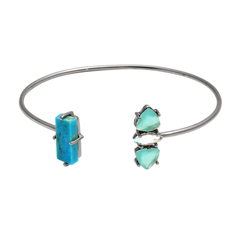 Turquoise Aqua Chalcedony sterling silver gold plated bangle