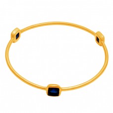 Square Shape Blue Quartz Gemstone 925 Sterling Silver Gold Plated Bangle Jewelry