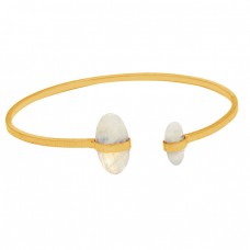 Briolette Oval Rainbow Moonstone Gemstone 925 Sterling Silver Gold Plated Bangle Jewelry