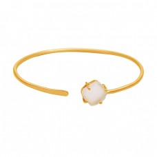 Prong Setting Rainbow Moonstone Cushion Shape Gemstone 925 Sterling Silver Gold Plated Bangle Jewelry