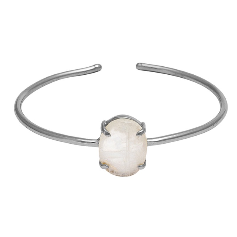 Rainbow moonstone oval sterling silver gold plated bangle