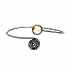 Stylish Golden Rutile Quartz Round Gemstone 925 Sterling Silver Gold Plated Bangle Jewelry