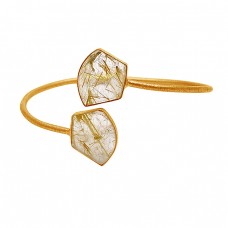 Fancy Shape Golden Rutile Quartz Gemstone 925 Sterling Silver Gold Plated Bangle Jewelry